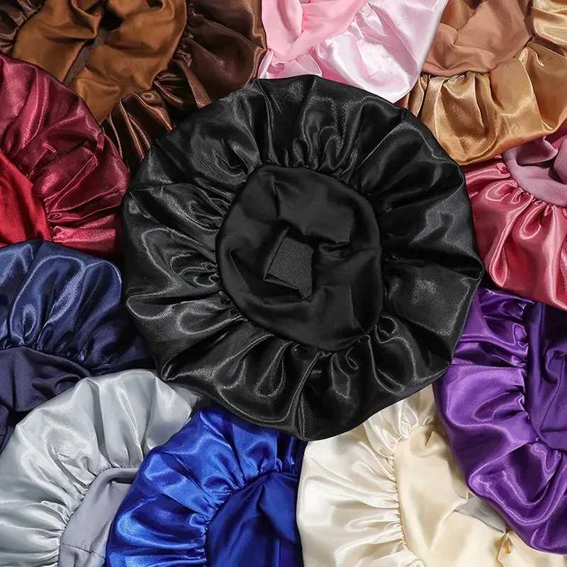 1pc Womens Solid Color Satin Wide-Brimmed Shower C Suitable For Daily Use Silk Bonnet Satin BonnetXJ241205