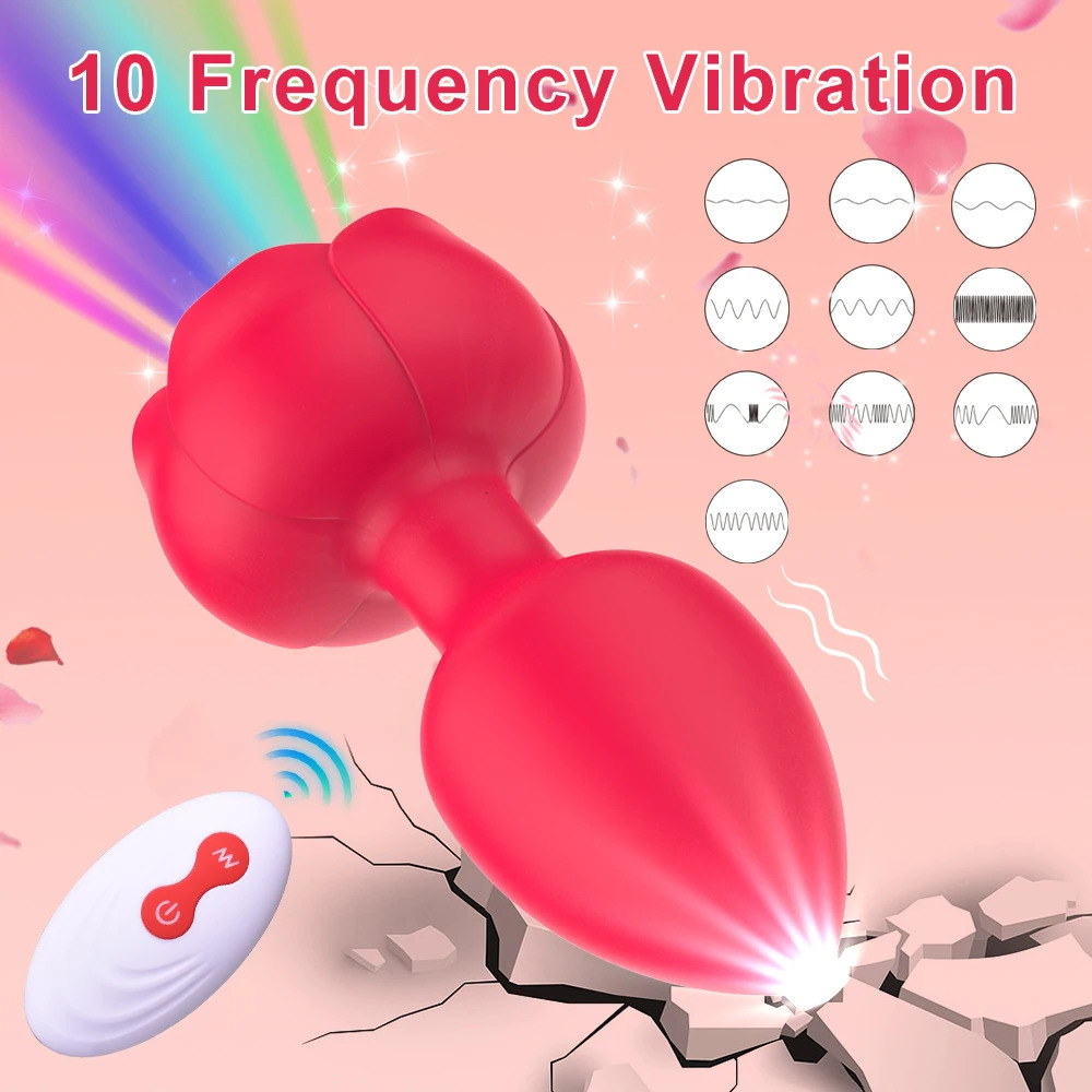 Remote Control Rose Anal Vibrator Sex Toy for Women 10 Vibrating Mode Butt Plug Sexy Color Luminous Base Male Prostate Massager 241205