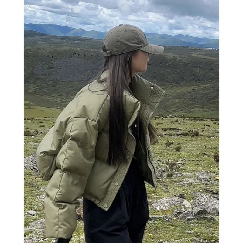 Womens Brown Down Jacket Fashion Zipper Thickened Warm Feather Womens Duck Down Comfortable Short Solid Winter Coat 241202