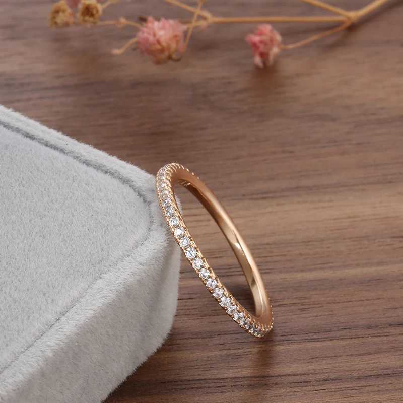Kinel New Arrivals 585 Rose Gold Single Row Micro Wax Inlaid Natural Zircon Ring for Womens Wedding Party Tern Exquisite Jewelry W241205