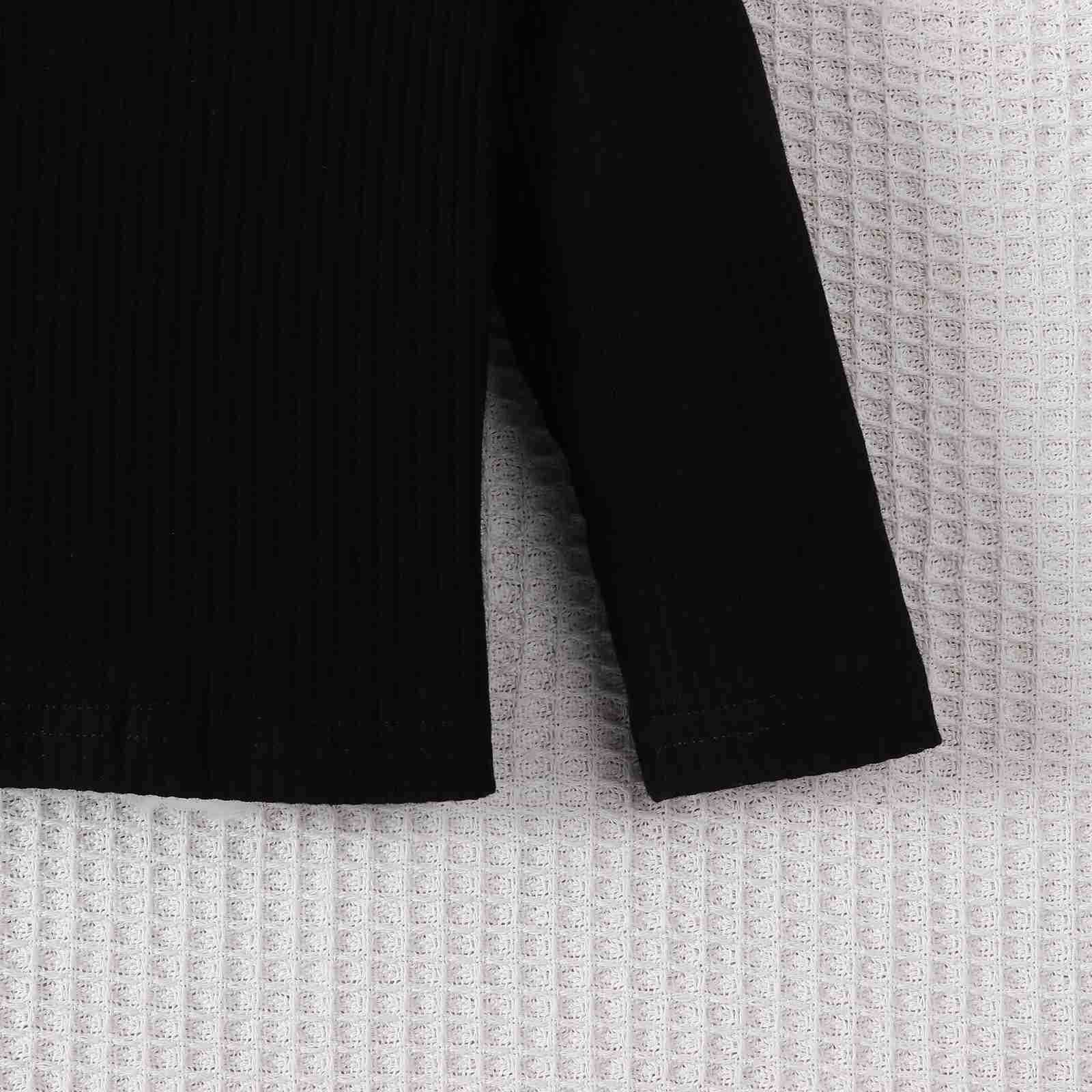 2Pcs Set 2023 Fashion Baby Girls Pure Black Long Sleeve T-shirt Casual Overalls Pants Infant Newborn Spring Autumn OutfitXJ241205