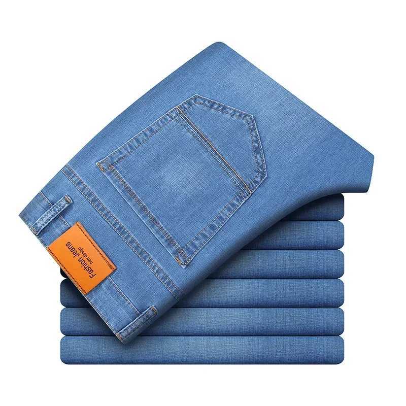 Mens pants office jeans mens classic blue black cotton stretch straight denim pants mens brand Trouser W241205