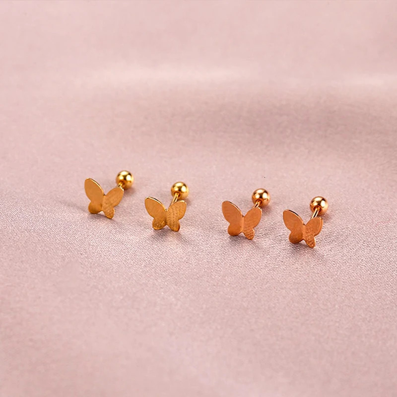 YUNLI Real 18K Gold Screw Stud Earrings Solid AU750 Butterfly Womens Exquisite Jewelry Gift EA012 241205