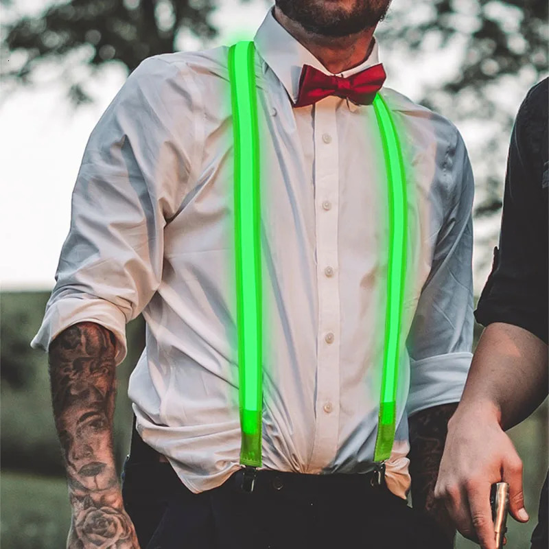 LED Glowing Bow Suspenders for Men Wedding Party Accessories Glow in The Dark Bright Materials Birthday Festival SD01 241122