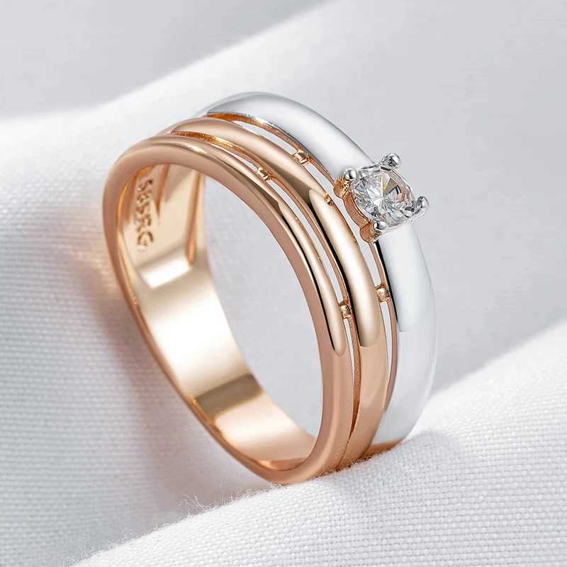 Wbmqda 585 Rose Gold Silver Mixed Womens Ring Simple Fashion Suggestion Engagement Jewelry Gift W241205