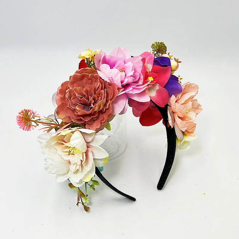 Artificial Fabric Flower Headband For Women Bridal Wedding Simulation Rose Crown Party Mexican Headdress Carnival Decoration 241122