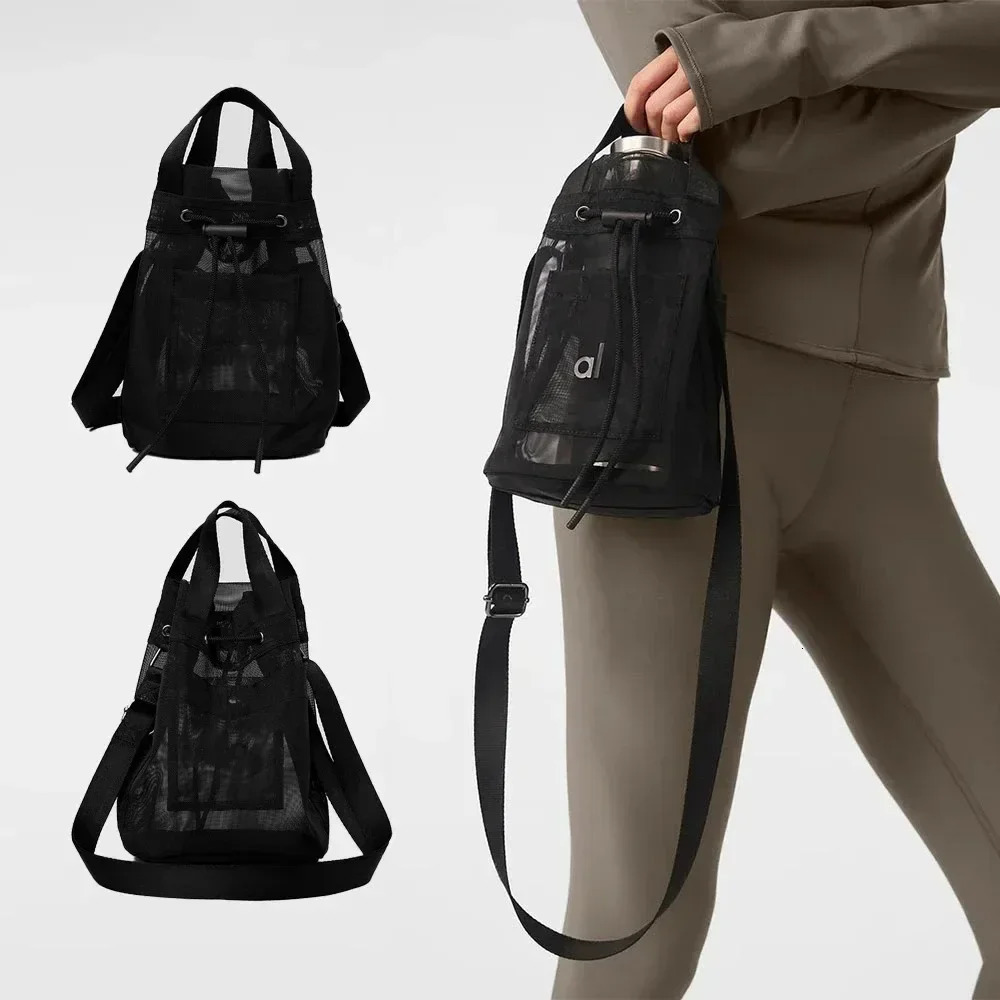 Sports Yoga Sheer Cross Body Bucket Bag Black Casual Handbag for Womens Portable Outdoor Shopping and Makeup Storage 241204