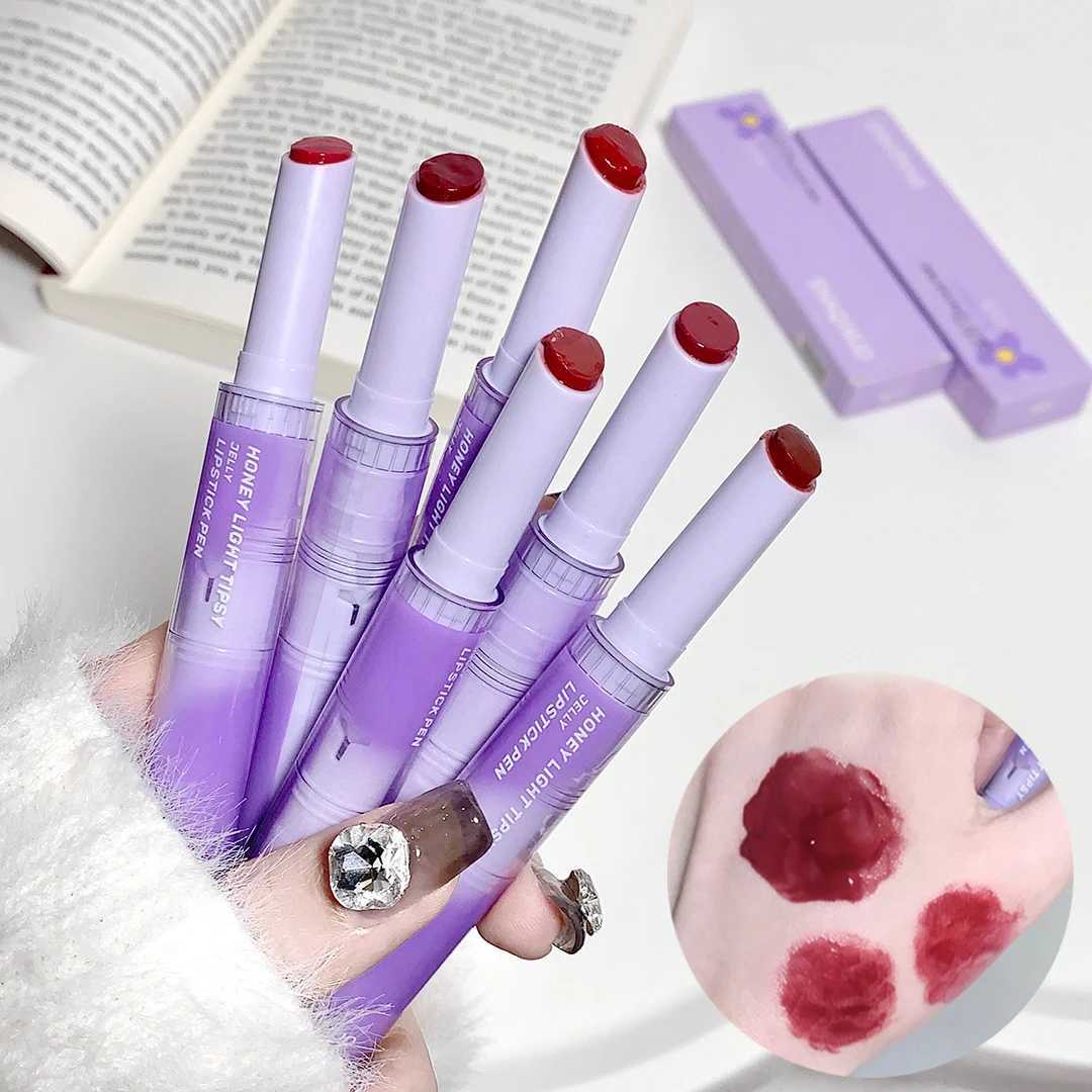 Jelly Lipstick Pencil Mirror Water Solid Lip Glaze Punk Red Brown Lipgloss Moisturising Lipstick Waterproof Non-stick Cup KoreanXJ241205