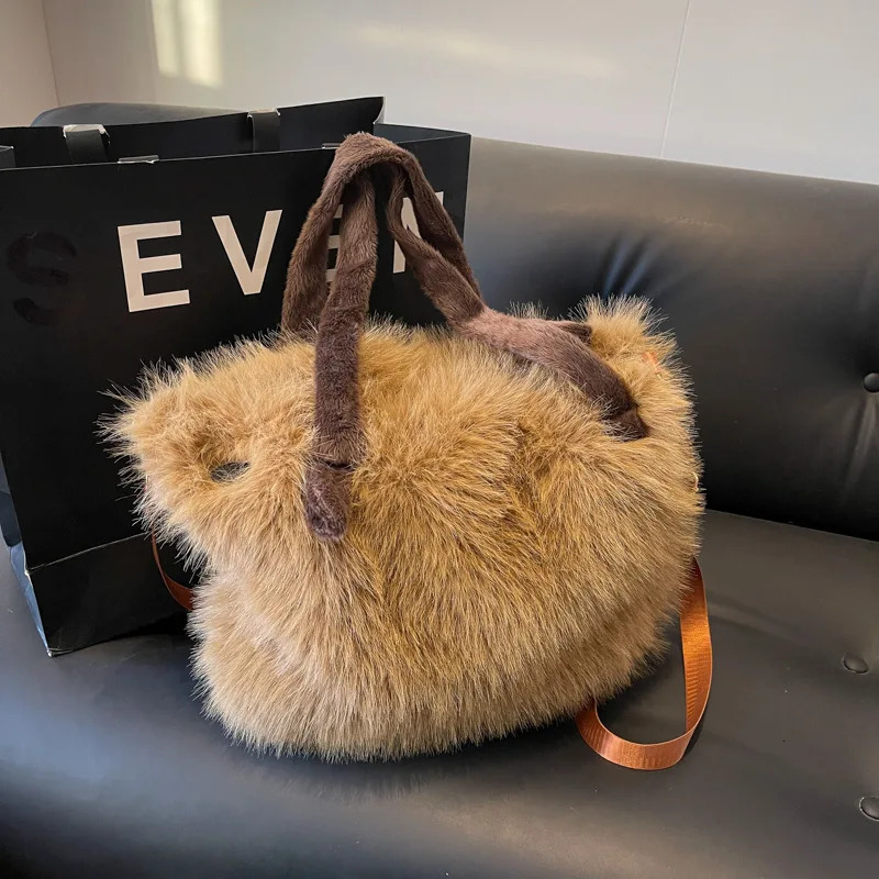 Winter Cute Plush Handbag Cross Body Bag Womens Shoulder Bag 2024 Womens High Capacity Soft Fur Handbag 241205