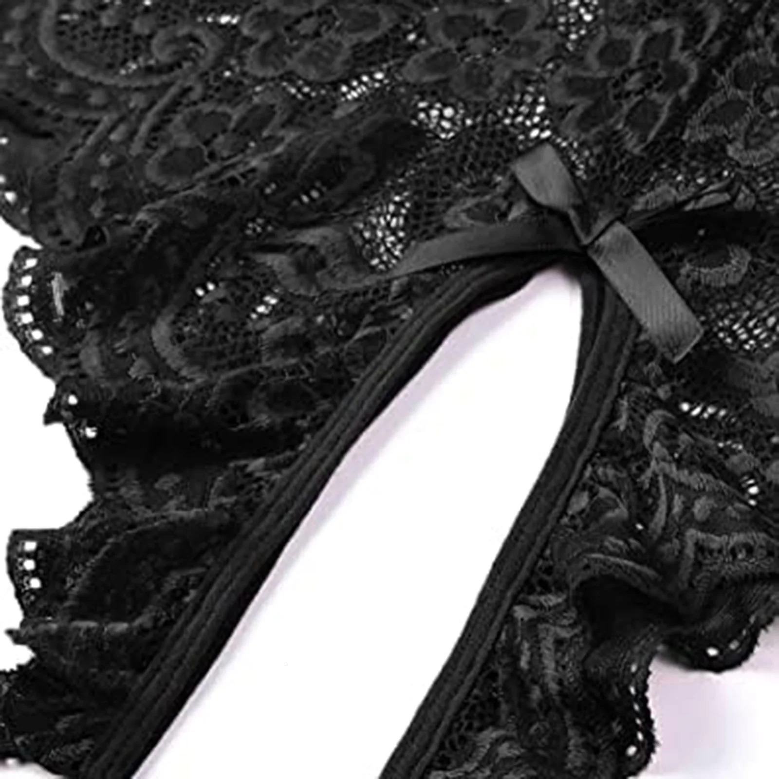 3XL Lace UltraThin Sexy Lingerie Romper For Women Open Crotch Sheer Mesh Jumpsuits Solid Color Deep V-Neck Underwear 241205