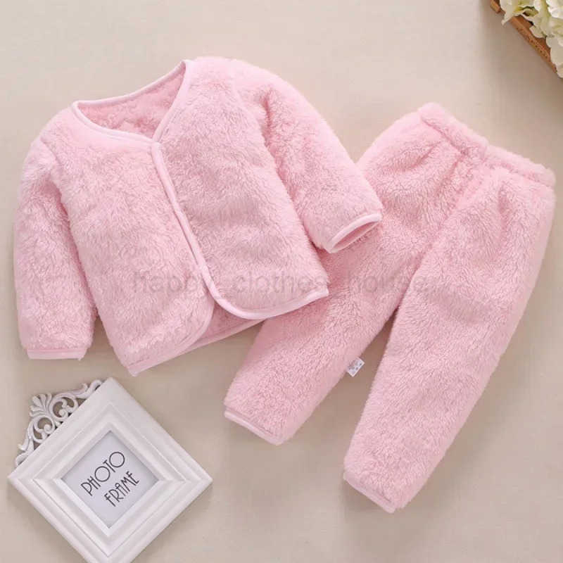 Autumn and Winter Warm Daily 2PCS Outfit 0-2 Years Newborn Baby Girl Fluff Clothes Set Long Sleeve Toddler Jacket Top + PantXJ241205