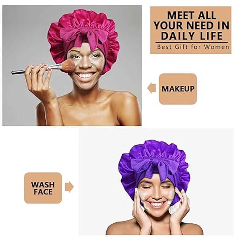 New Satin Sleeping C for Women Solid Wide Band Stretch Head Tie Silky Bonnet Edge Wr Nightc Hair Care Shower Head CoverXJ241205