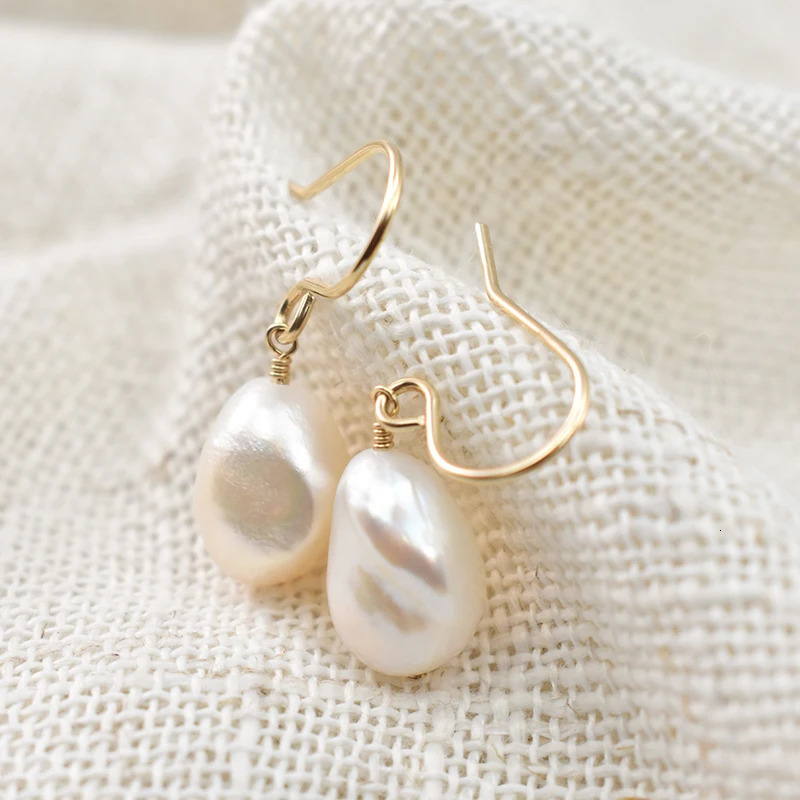 Natural Baroque Pearl Earrings 14K Gold Filled Dropper Earrings Handmade Exquisite Jewelry Boho Oorbelen Brinco Retro Womens Earrings 241205