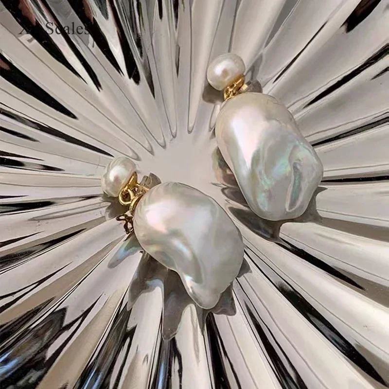 Baroque 15-25mm Natural Freshwater Shape Pearl Vintage Irregular Double Bead Earrings Temperature High End Womens Jewelry Gift 241205