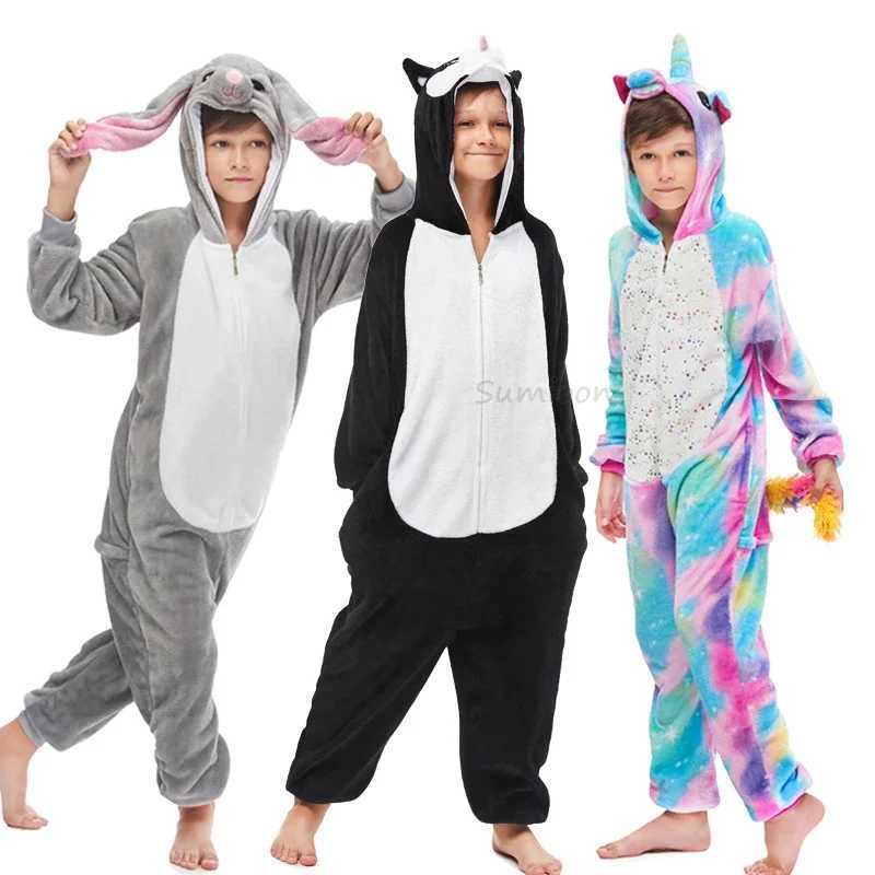 Pajamas Kigurumi Childrens Pajamas For Boys Girls Pajamas Flannel Kids Pijamas Suit Animal Sleepwear Winter Cat Onesies H241205