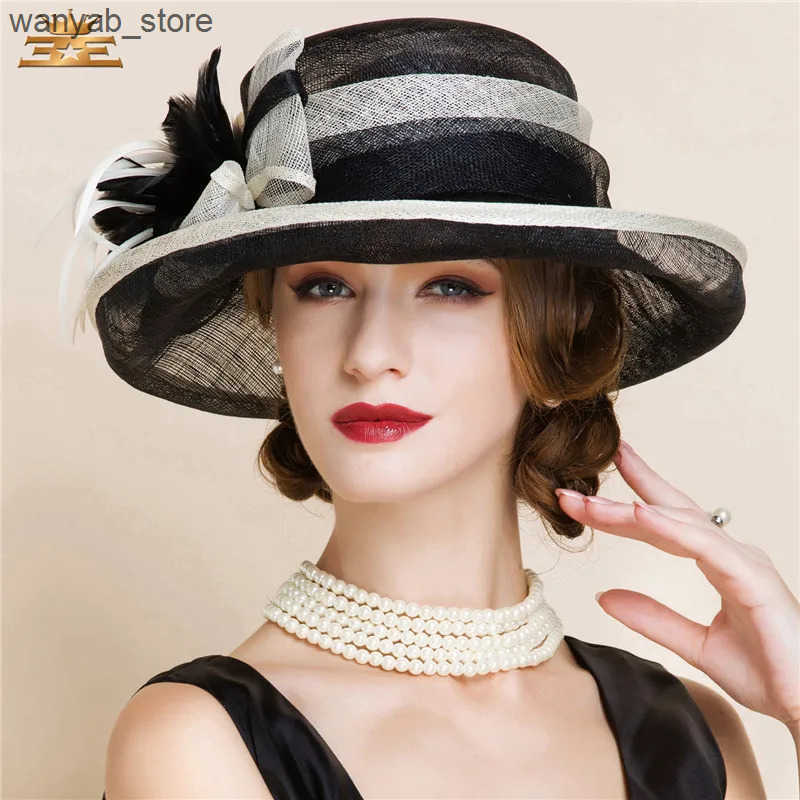 Cloches Summer Black and White Elegant Linen Fedora Hat Womens Fashion Fedoras Hat Womens Soft Padded Wide Brown Cloche Hat Linen B-8150 L240910