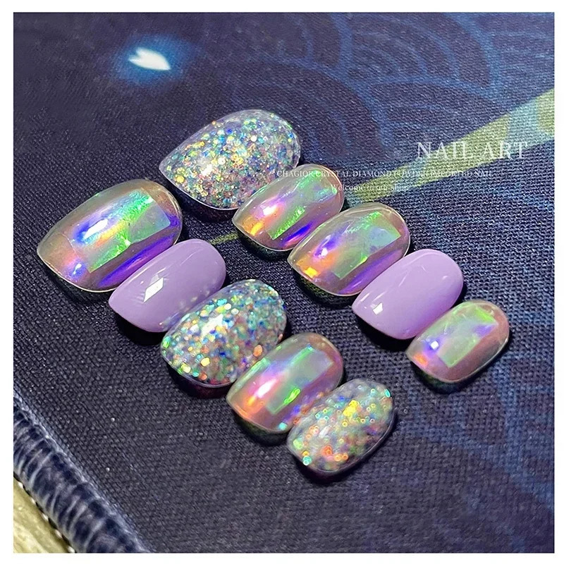 Heallor Nail Art Aurora Ice Cube Glass Foil Stickers Color Transfer Laser Jewelry Paper Handmade Nail DIY Decoration 241205