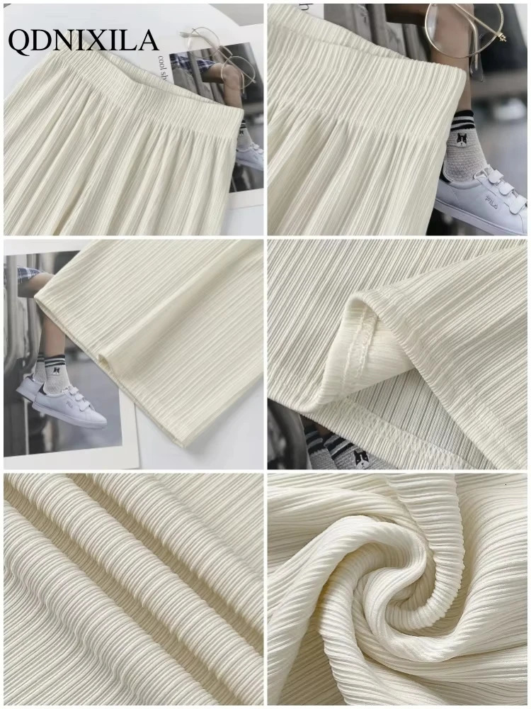 2024 Spring Summer Ice Silk Wide Leg Pants for Women Korean Thin Chiffon High Waist Saggy Loose Straight Casual Fashion Trousers 241204