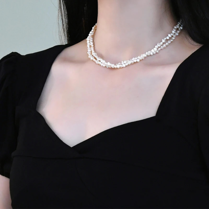 ASHIQI Natural Baroque Pearl Necklace 925 Pure Silver Fashion Womens Korean Jewelry Gift 241205