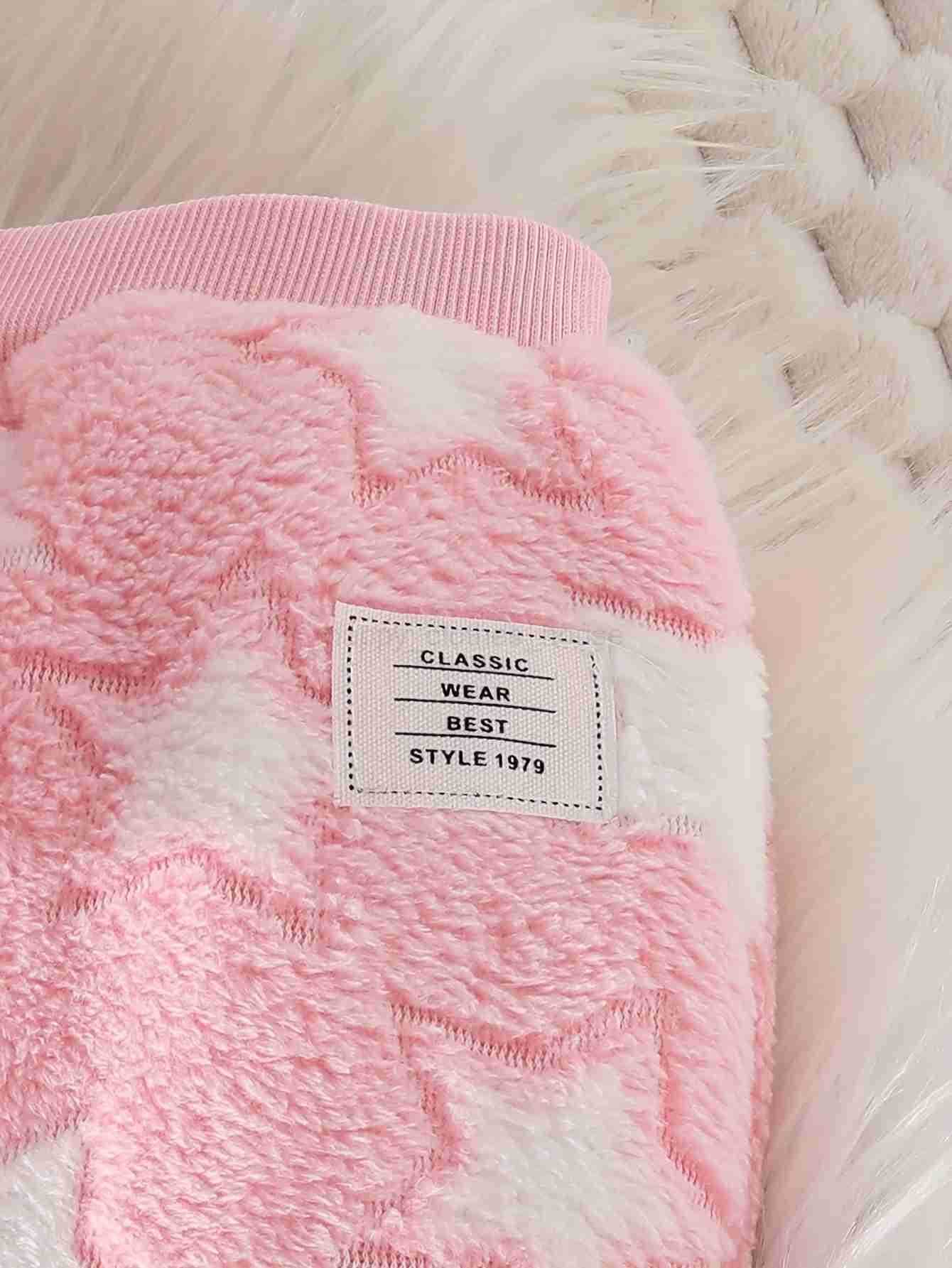 0-2 year old baby Autumn-winter five-pointed star pattern pink furry warm hooded top + pants two-piece setXJ241205