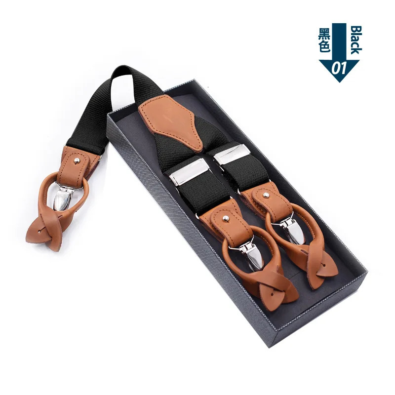 35X125 6 Clips Genuine Leather Men Suspenders Male Casual Suspensorio Buttonend Trousers Strap Jockstrap Hombre Suspensorios 241122
