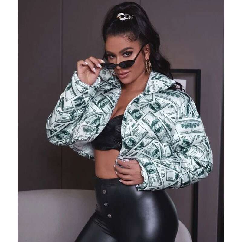 European and American women's 2021 printed long sleeved loose bread cotton coat jacket, 2024 new casual versatile fashion clothing