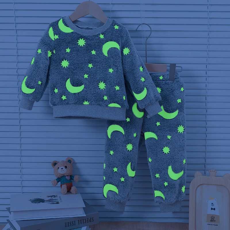Pajamas Baby Boys Autumn/Winter Plush Night Fluorescent Home Fur Warm Pajama Set Fashionable and Comfortable Child Accessories H241205W80T