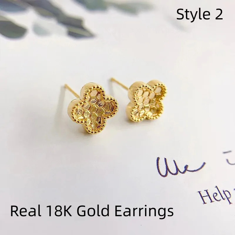 YUNLI Real 18K gold clover stud earrings pure AU750 heart-shaped earrings womens exquisite jewelry gifts 241205