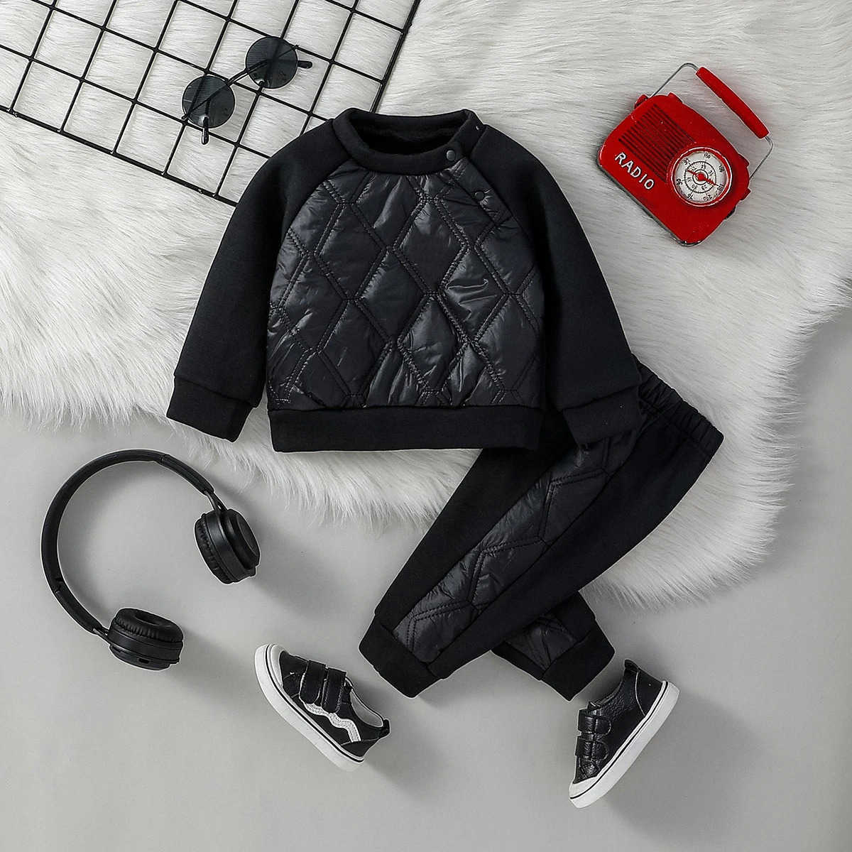 Baby Set Boys Fall/Winter Soild Sweatshirt +Trouser For Casual Daily Wear Pantsuit Clothing 2pcs 1-3YXJ241205