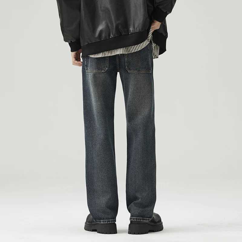 Autumn New Mens Bag Straight Jeans Solid Color Retro Fashion Korean Jeans High Street Soft High Quality Mens Trouser W241205
