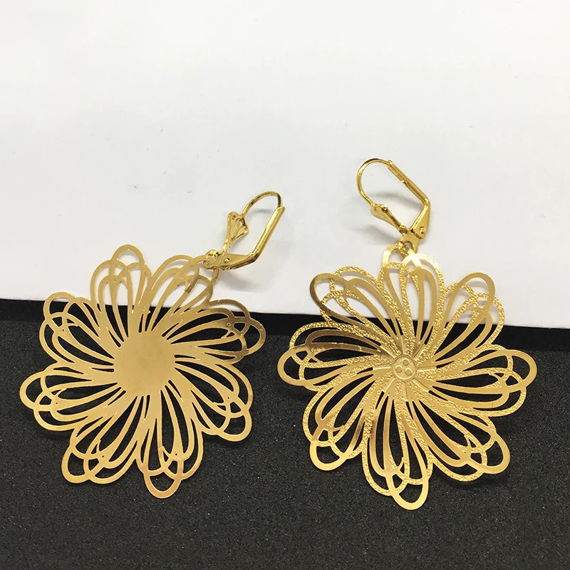 Long hanging earrings ladies chrysanthemum flower drop earrings gold-plated jewelry used for Christmas and Year parties 241205