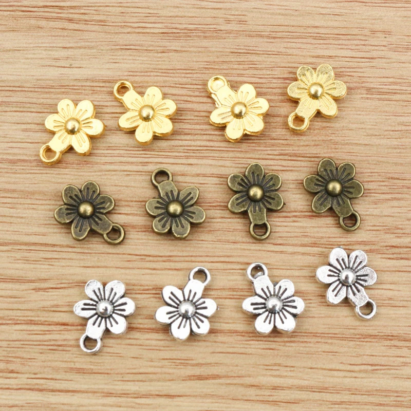 20pcs 12x9mm Flower Charms Double Sided Antique Making Pendant fitBronze Gold Vintage Silver colorDIY Handmade Jewelry 241122