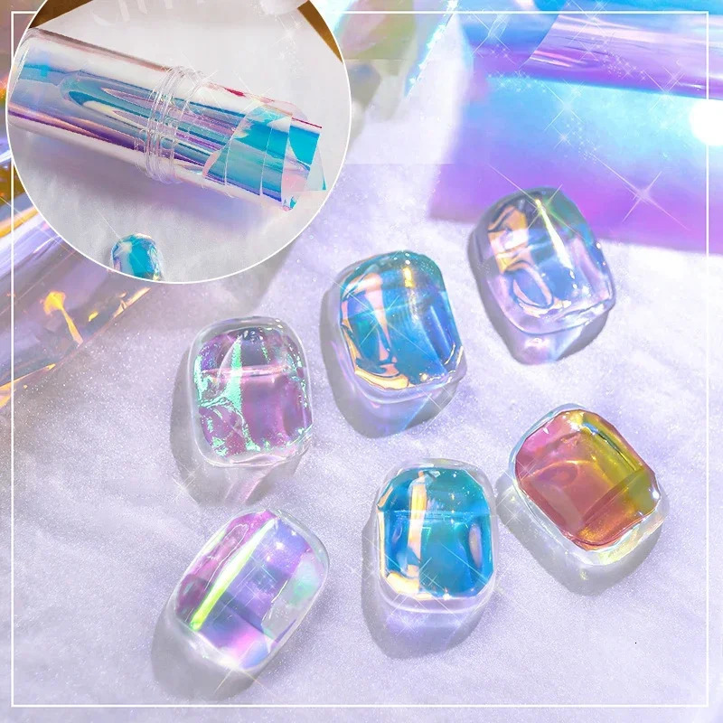 Heallor Nail Art Aurora Ice Cube Glass Foil Stickers Color Transfer Laser Jewelry Paper Handmade Nail DIY Decoration 241205
