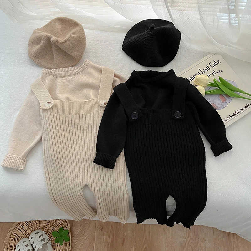 Autumn Newborn Baby Girl Baby Clothes With Solid Color Knitted Pants Girls Casual Pit Strap Pants Set Baby Outing ClothesXJ241205