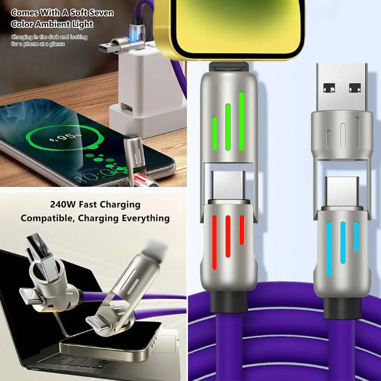 4-in-1 USB Charging Cable Fast Charging MAX 240W Multi Functional Aluminum Alloy 240W suitable For iPhone15 Samsung