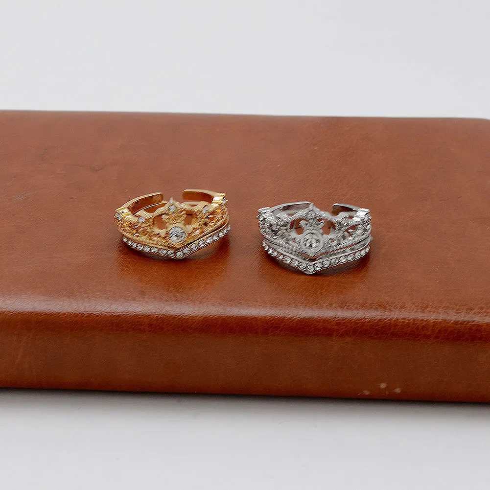 LATS 2PCS Crystal Crown Adjustable Ring Irregular Geometry Retro Ring Set Womens New Fashion Jewelry W241205