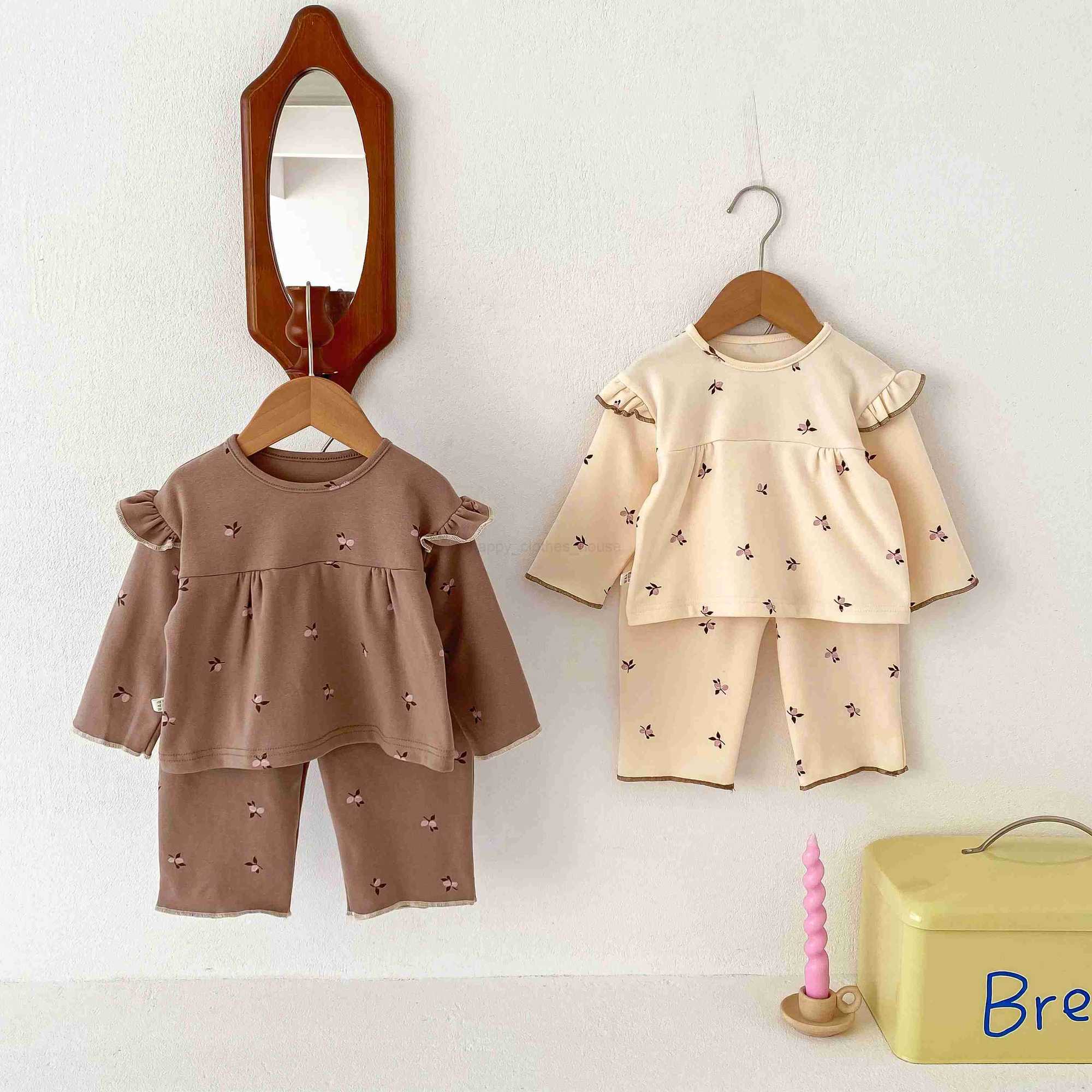 IG Fashion Newborn Clothes Baby Pajamas Boy Girl Cherry Print Long Sleeves Shirt + Pants Sleepwear Two Piece Set 0-2yrsXJ241205