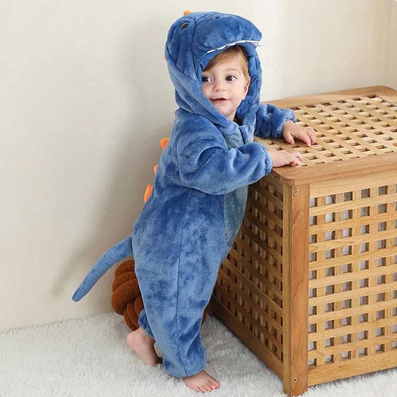 Pajamas Dinosaur Romper Baby Boy Girls Pajama Toddlers Winter Outfit Halloween Animal Suit Onesie Festival Party Bebe Clothes Kigurumis H241205