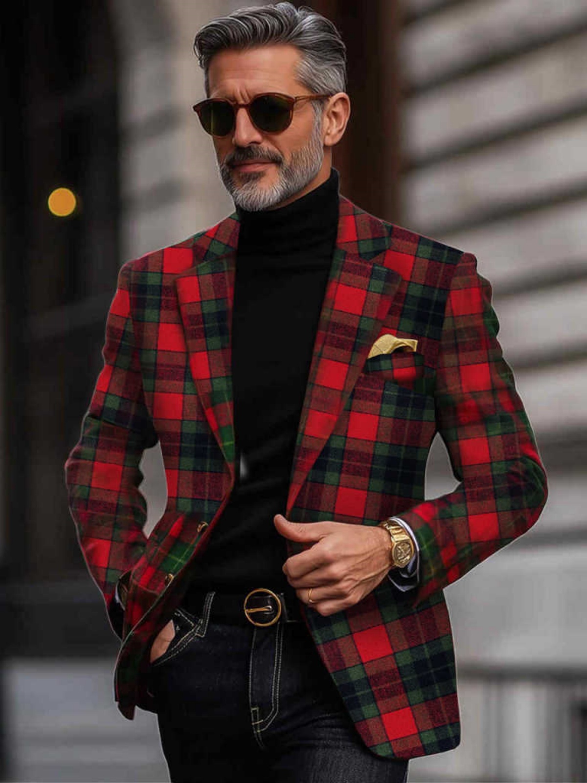 Customized Christmas Plaid Mens Tuxedos Slim Fit Notched Lapel Groom Wedding Wear Winter Warm Jacket One Piece