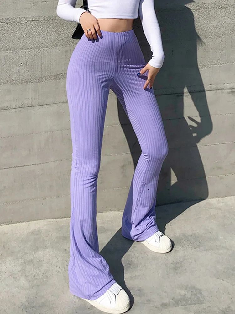 Solid Y2k Woman Pants E Girl Aesthetic Fashion Streetwear Women Clothes Slim High Waist Capris Sexy Bell Bottom Flare Tights 241204