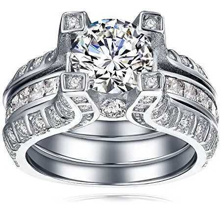 Vintage High Caen Diamond Promise Ring Set Platinum Engagement Ring Mens Anniversary Party Jewelry W241205