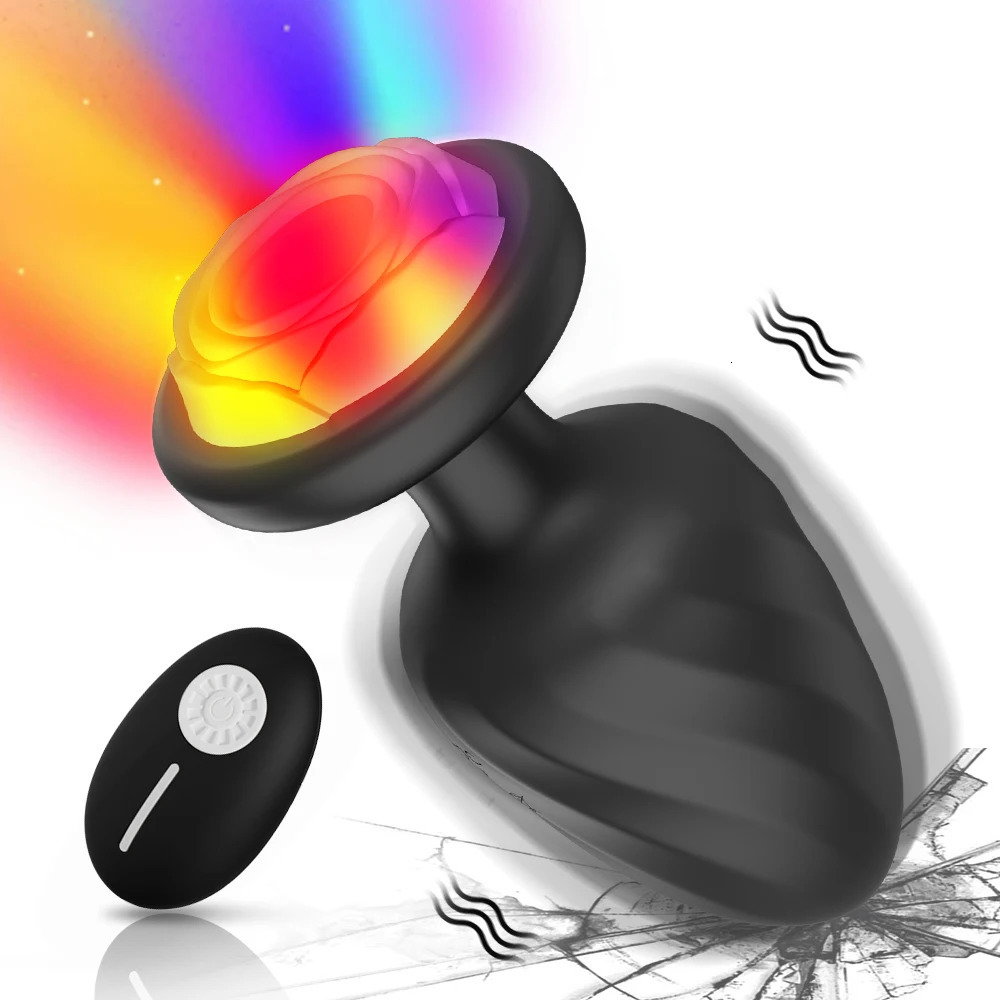 Rose Light LED Buttplug Wireless Remote Anal Vibrator Butt Plug Prostate Massager Masturbator LED Sex Toys for Men Women Sextoy 241205