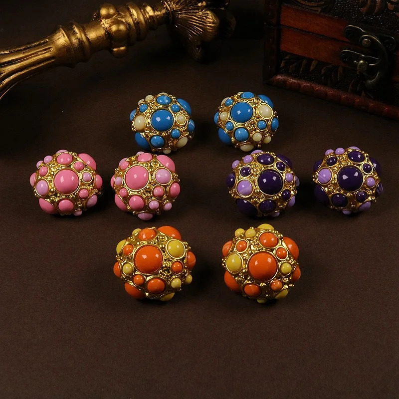 Court Style Antique Gold Plated Earrings French Vintage Jelly Red Light Green Glass Gold Earclip 241205