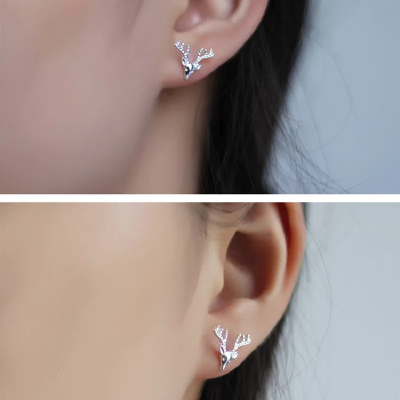 S925 Nilver Fashion Trendy Korean Edition Cute Ants Deer Head Earrings Womens Christmas Camel Deer Antlers Fresh Earrings 241205