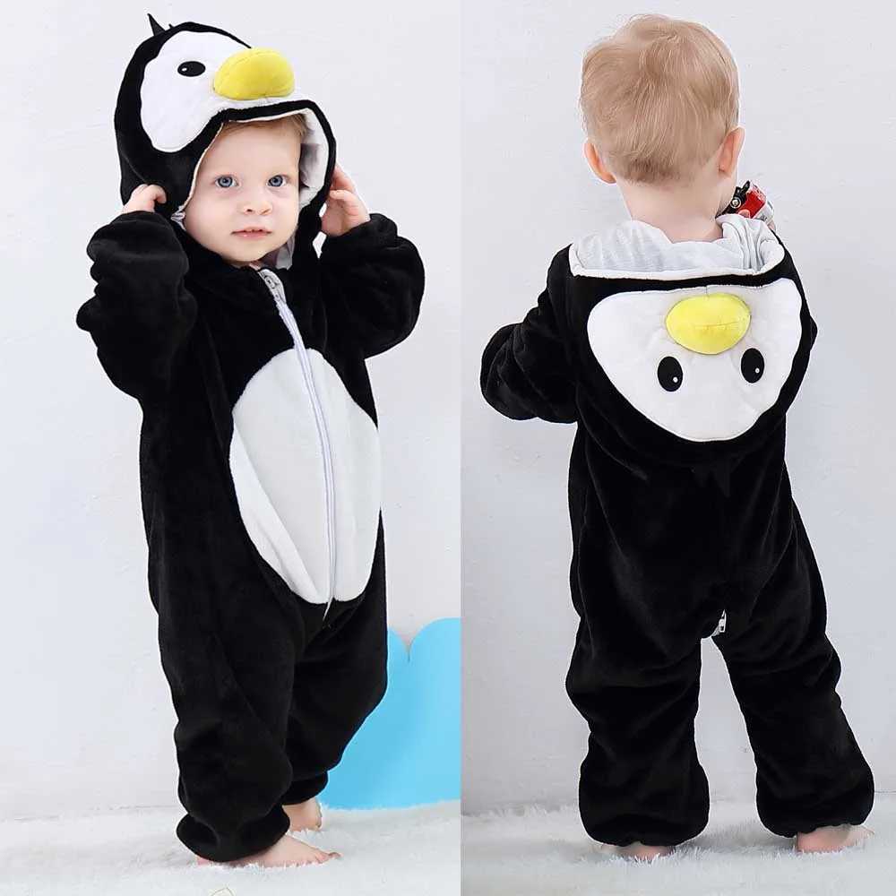 Pajamas 0 to 1 2 3 4 Years Kids Kigurumi Rompers Winter Hooded Cartoon Jumpsuit Baby Clothes Children Animal Cosplay Costumes Jumpsuits H241205