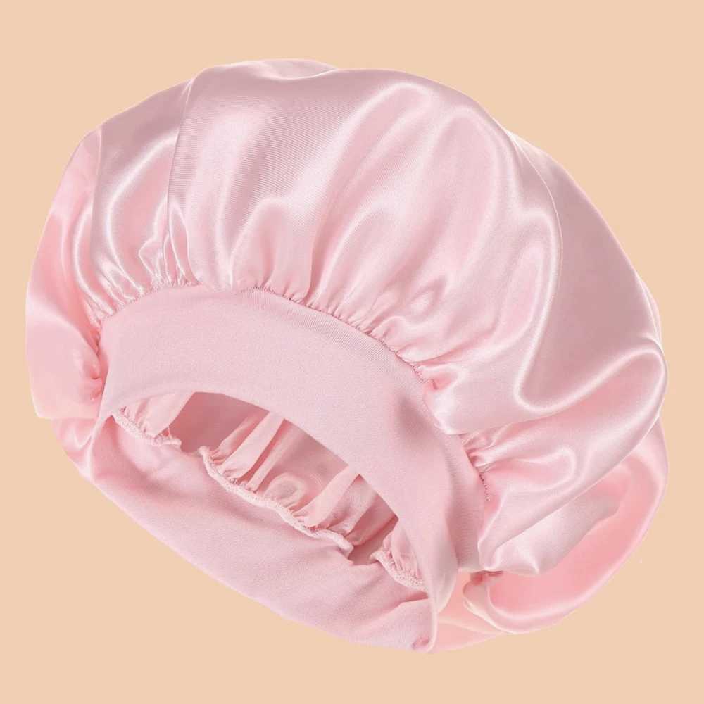 1pc Womens Solid Color Satin Wide-Brimmed Shower C Suitable For Daily Use Silk Bonnet Satin BonnetXJ241205