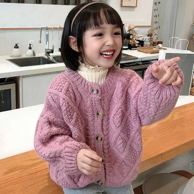 2024 boys and girls autumn sweater baby winter knitted cardigan top Korean sled twisted childrens clothing W241205