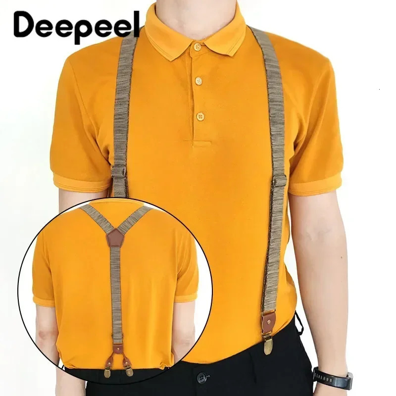 25cm Retro Elastic Mens Suspenders Unisex 4 Clips YType Stripe Strong Strap Wide Braces Male Jockstrap Casual Suspender 241122