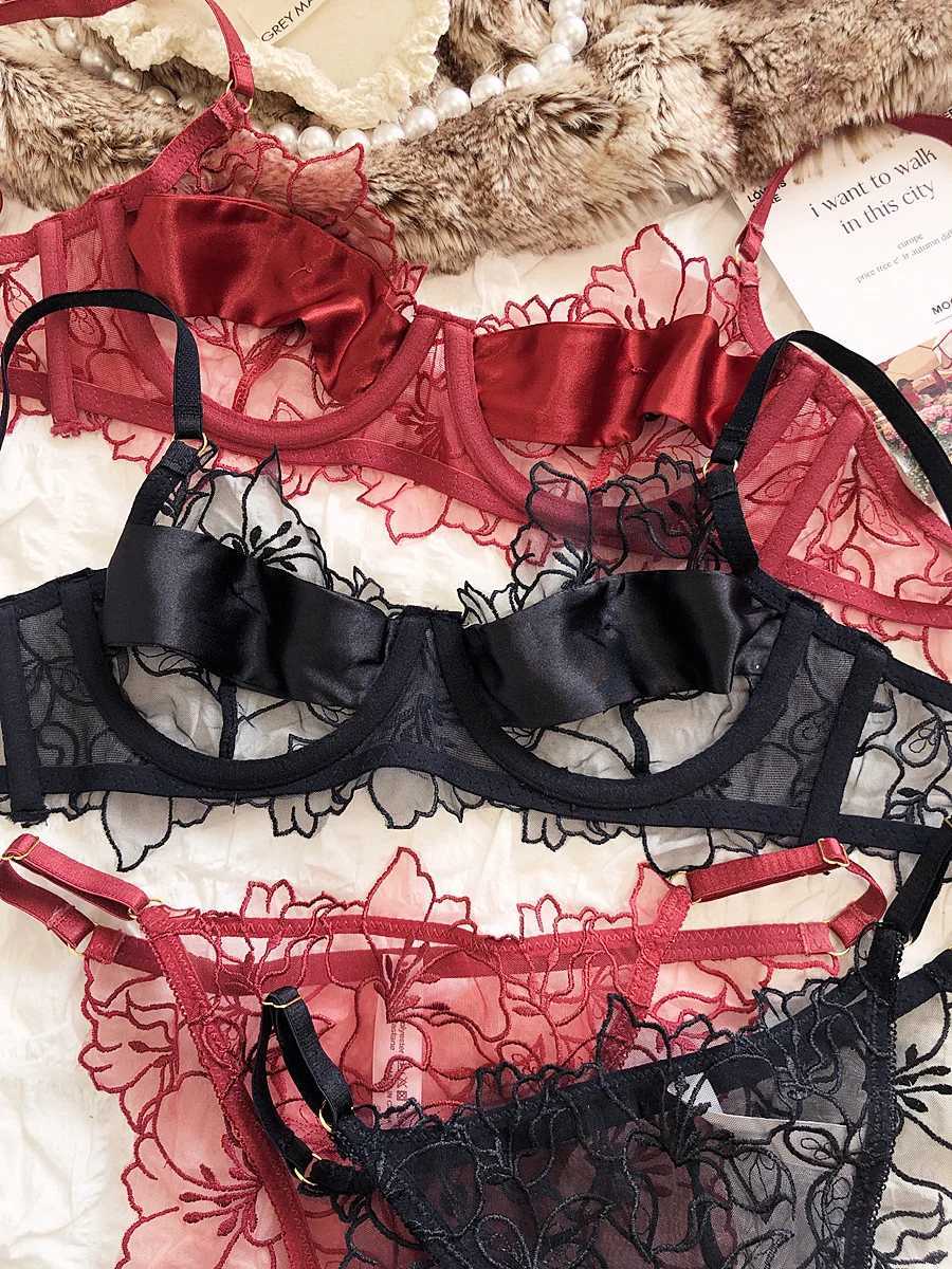 French Underwear Set Sexy Lace s Embroidery Bra Set Women Intimates Summer Ultra Thin Breathable Bralette Lingerie PantiesXJ241205