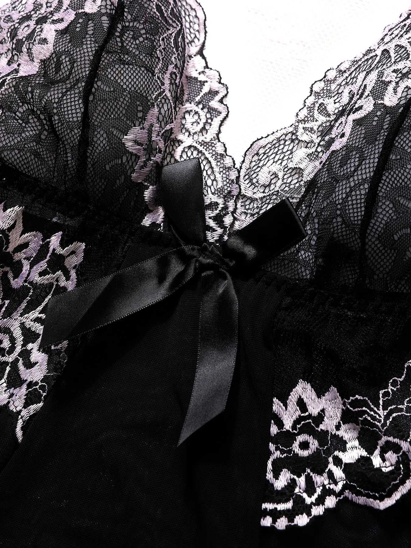 Sexy Sleepwear Women Lace Deep V-Neck Nightgown Split Hem Soft Lingerie Night Dress Sleeveless Female Clothes Bra And Briefs SetXJ241205